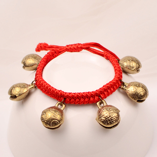 六一节儿童跳舞道具虎头铃铛手链本命年红绳会响脚链民族风手环女
