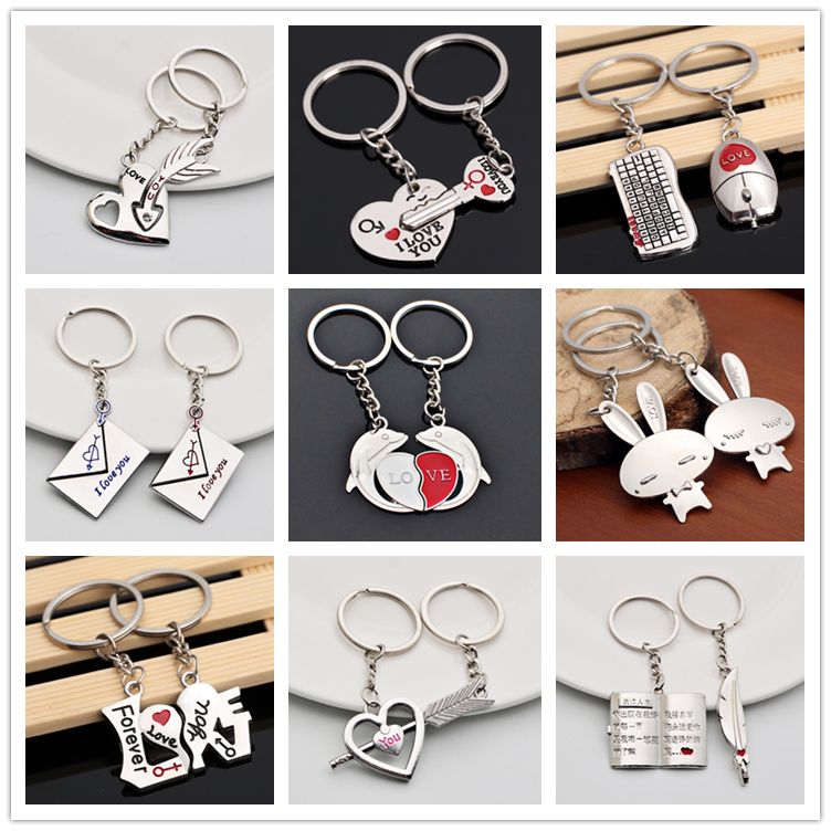 买1送1韩国创意学生情侣钥匙扣爱心男女简约可爱钥匙挂饰圈环