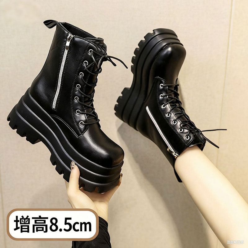 马丁靴cos增高鞋显腿细厚底鞋9cm