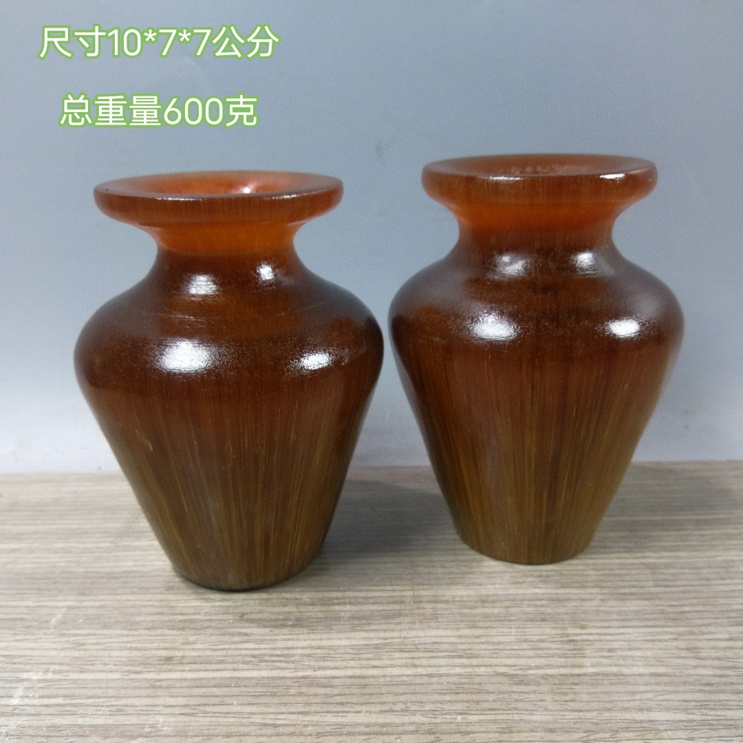 古玩收藏牛角纹路清晰纯手工精雕牛角花瓶酒杯茶杯摆件礼品