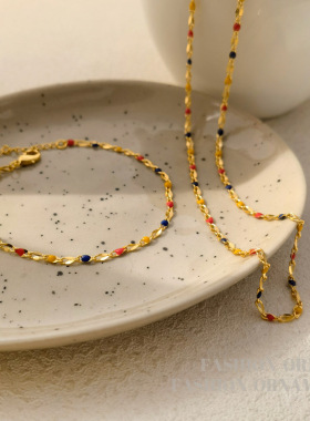 复古撞色设计滴油手项链个性