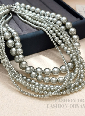 高级感银灰色正圆珍珠项链
