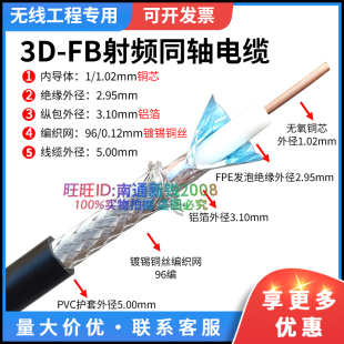 3D-FB SYWV50-3纯铜射频同轴电缆路由AP天线电台信号延长连接馈线