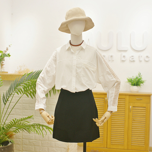 清库存//袖子镂空纯棉白衬衫女春夏秋韩版宽松百搭长袖衬衣