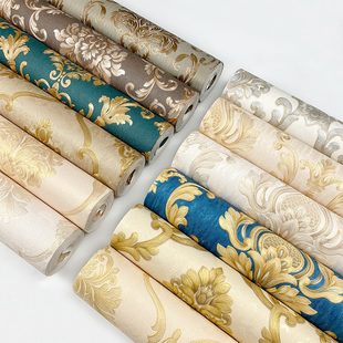 KTV酒店美容院大背景堂壁纸 深色 深蓝色3D欧式 浮雕墙纸奢华个性