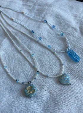 温柔蓝系 捷克琉璃珠项链  小众饰品 四季穿搭好物
