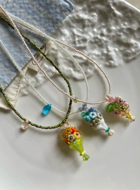 小花束系列项链  手工制作饰品 琉璃珠 文艺风小众设计