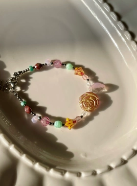 玫瑰物语 文艺风原创手链小众设计捷克琉璃手链一只童手作