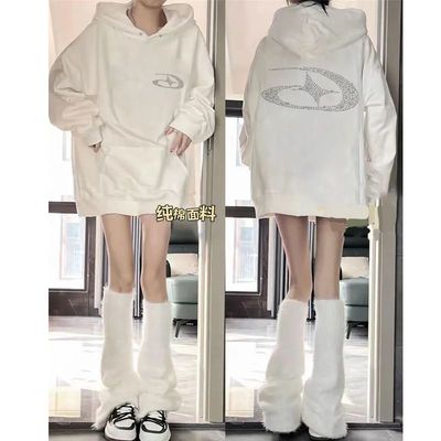 美式复古hiphop街头烫钻男女加绒连帽卫衣秋冬款潮牌高街加厚帽衫