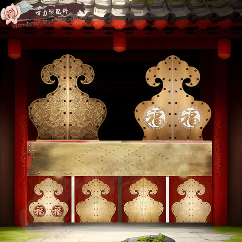 中式大门压条包角纯铜护角古建别墅寺庙木门角花四合院门槛铜配件