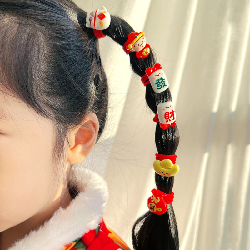 李佑佑 过年头饰儿童新年红头绳卡通汉服国风扎头发发圈发饰女童,童装/婴儿装/亲子装,发饰,淘宝优惠券,粉丝福利购,淘宝优惠卷