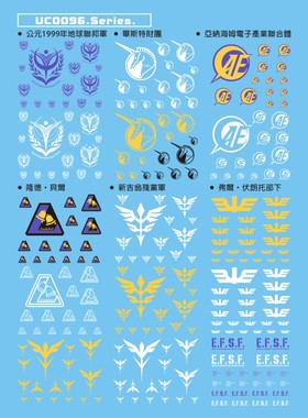 02-UC96 高品质 模型水贴 通用军徽系列 UC0096 自护吉恩联邦夏亚