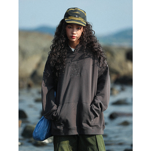 炭灰色字母刺绣连帽卫衣宽松情侣简约休闲情侣帽衫 22F HOVERAT