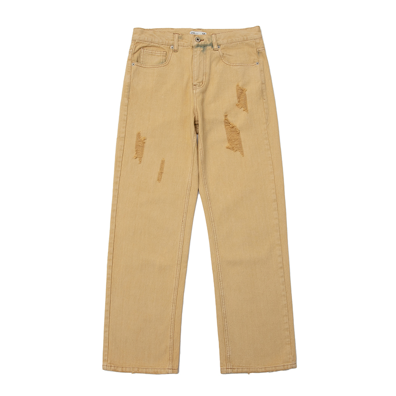 RETROMIND 24A/W 日系复古重水洗泥黄色做旧直筒牛仔裤潮男长裤子