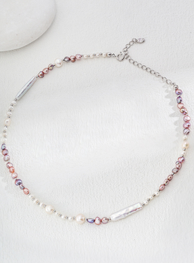 S925银镀18K金时尚天然珍珠项链