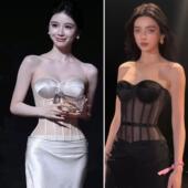 方圆同款 抖音网红肤色名媛法式 束腰塑身鱼骨网纱胸衣corset