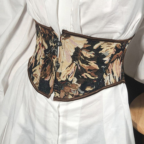 森系短款莫奈油画收腰鱼骨腰封