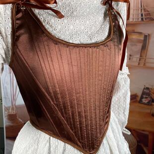 秋季色丁塑身紧身收腹中世纪复古短款胸衣 Short Corset Top鲸骨