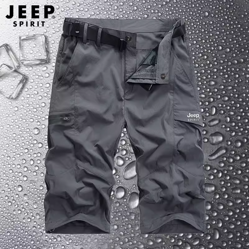 JEEP SPIRIT夏季冰丝短裤男户外休闲速干多口袋大码工装七分裤男