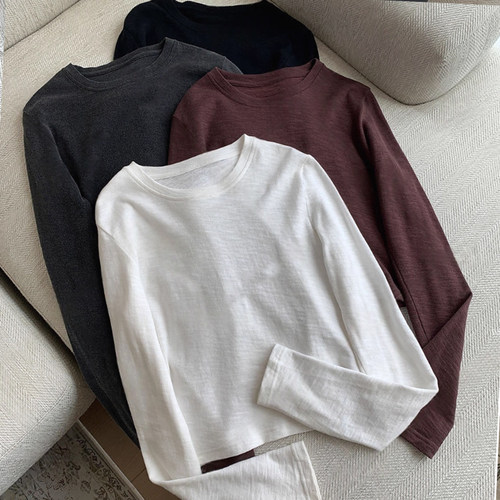 多色囤绒感100棉磨毛圆领长袖T恤