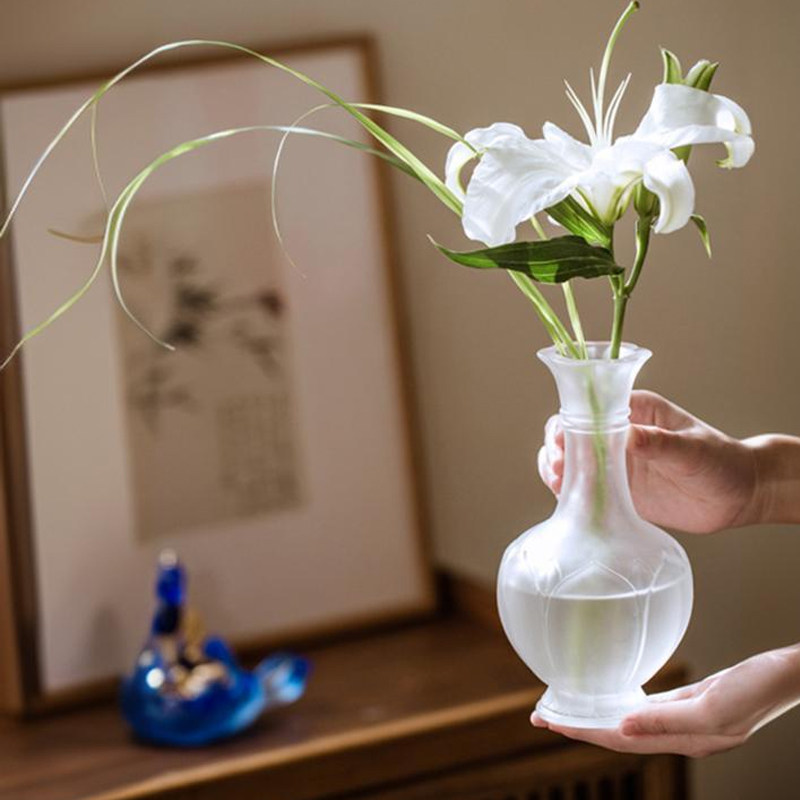 心缘堂花瓶清莲琉璃瓶长颈菱腰花瓶摆件简约家居花插花器餐桌装饰