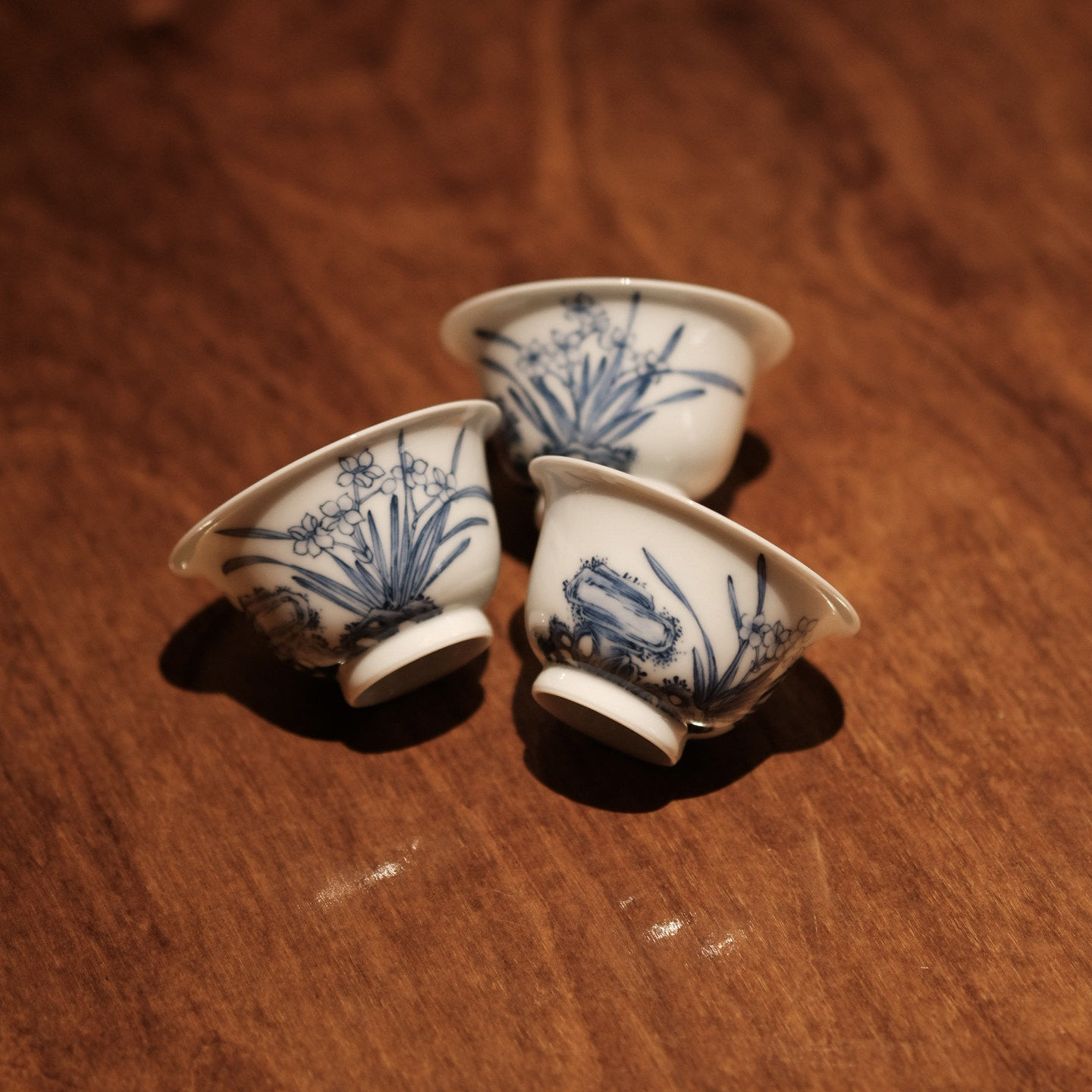 半斋防古青花兰石功夫套杯景德镇手绘陶瓷茶具主人杯三入客杯茶杯