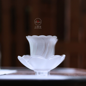 心缘堂琉璃莹希茶杯托隔热防滑透色海棠花影杯垫功夫茶具茶道配件
