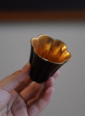 霖松堂赤金系列茶杯主人杯景德镇陶瓷功夫茶具鎏金花口杯葫芦杯子