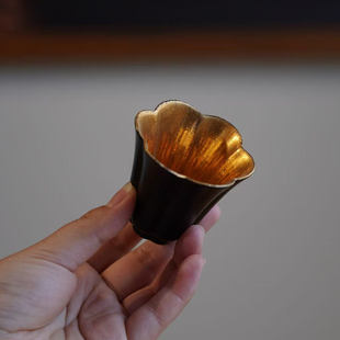 霖松堂赤金系列茶杯主人杯景德镇陶瓷功夫茶具鎏金花口杯葫芦杯子