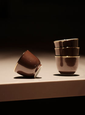 半斋紫金釉镶口金钟杯茶杯景德镇陶瓷功夫茶具单色釉品茶主人杯