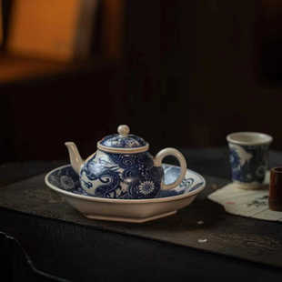 霖松堂青花开片穿花龙思梨壶景德镇手绘陶瓷茶具茶杯泡茶壶160ml