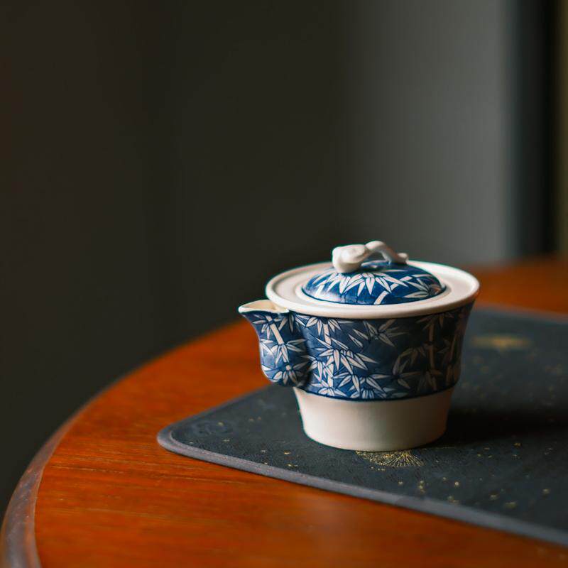 梵山堂芙蓉花竹节泡瓶景德镇手绘陶瓷功夫茶具手抓防烫泡茶小盖碗