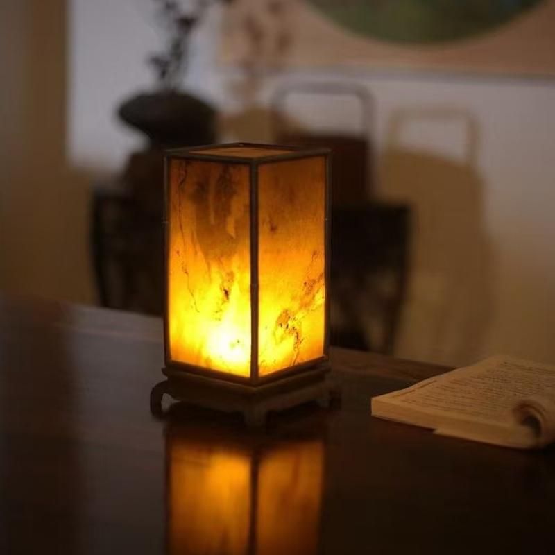 古篱复古氛围灯长方岩石檀木古锡底座烛台茶室茶桌布景家居摆件灯