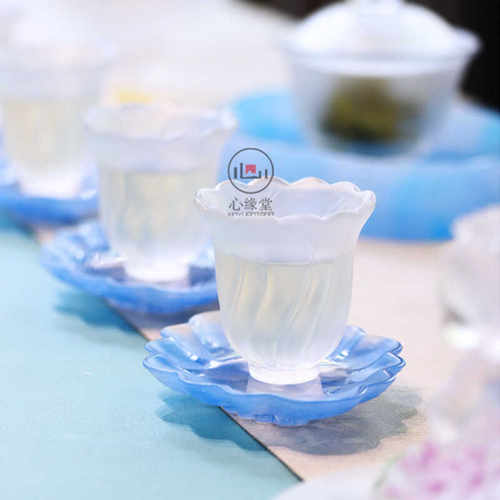 心缘堂花笺琉璃杯透色品茗杯公道杯粉彩蓝功夫茶具茶杯主人杯45ml