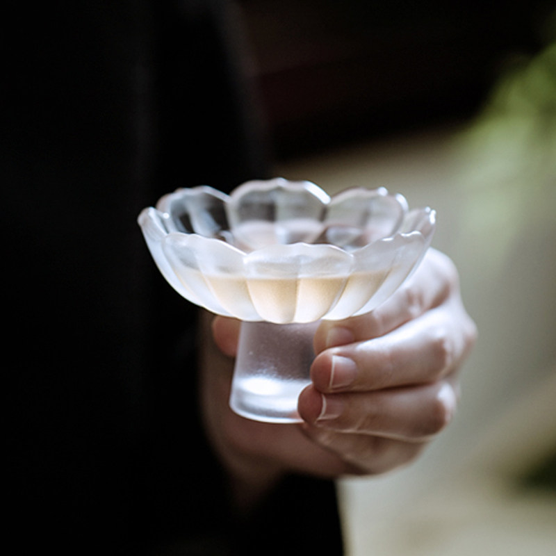 心缘堂琉璃莲心高足杯功夫茶具品茶杯透明杯直口杯主人喝茶杯子