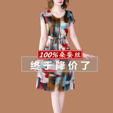真丝桑蚕丝连衣裙女2025新款夏女装小个子中老年妈妈收腰显瘦裙子