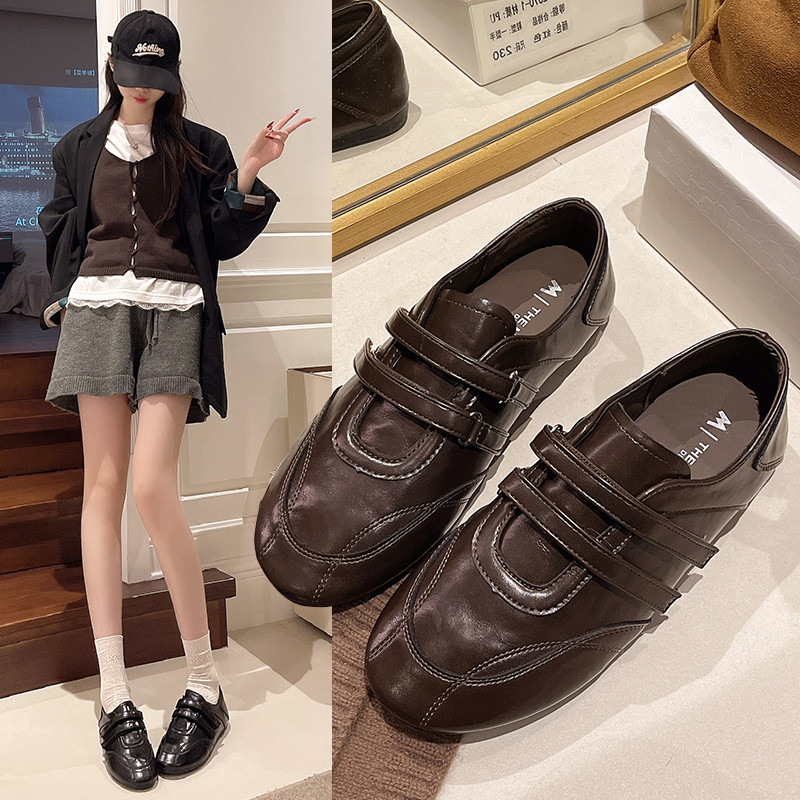 复古圆头黑色德训鞋子女2026春款魔术贴小皮鞋浅口平底玛丽珍单鞋,女鞋,浅口单鞋,淘宝优惠券,粉丝福利购,淘宝优惠卷
