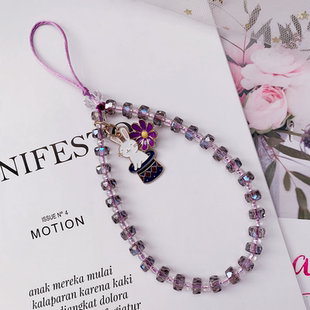 网红同款手机链水晶挂件挂绳钥匙挂饰ins串珠挂链短款手腕绳女款