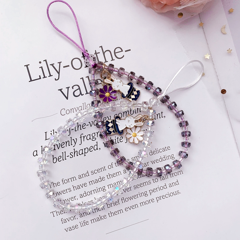 网红同款手机链水晶挂件挂绳钥匙挂饰ins串珠挂链短款手腕绳女款