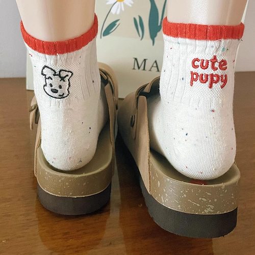 韩国AB款袜子女短筒袜后跟卡通刺绣字母低帮透气吸汗可爱学生棉袜