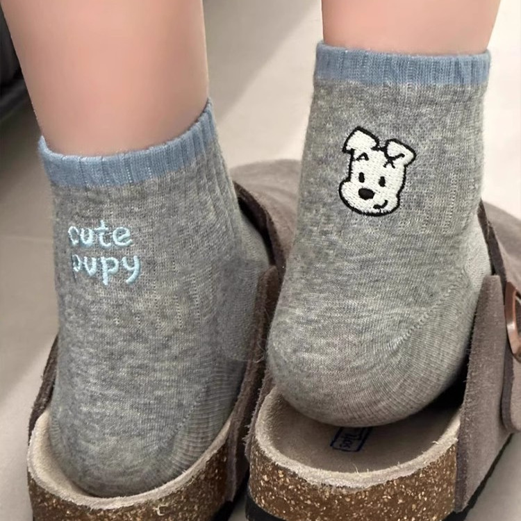韩国AB款袜子女短筒袜后跟刺绣字母低帮网眼透气吸汗可爱少女棉袜