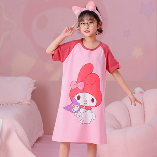 美乐蒂睡裙夏季纯棉短袖连衣裙2023儿童睡衣公主小女孩母女亲子款