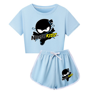 忍者小子Ninja kidz儿童短款套装露脐2026夏季牛奶丝仿棉短袖短裤