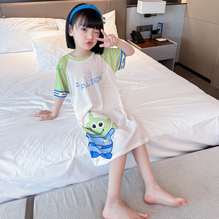 2023三眼仔女童睡裙夏季宝宝睡衣网红中大童短袖家居服外穿连衣裙