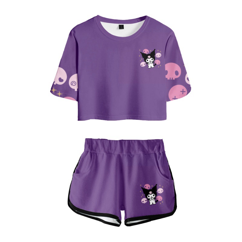 kuromi动漫露脐短袖T恤短裤套装