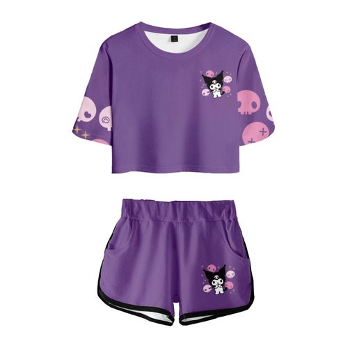 kuromi动漫露脐短袖T恤短裤套装
