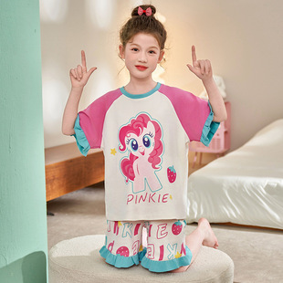 小马宝莉碧琪纯棉短袖亲子母女睡衣套装2025夏季女童洋气家居服薄