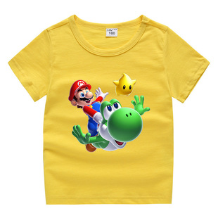 super Mario耀西儿童短袖2023马里奥男童打底衫半袖T恤纯棉上衣薄