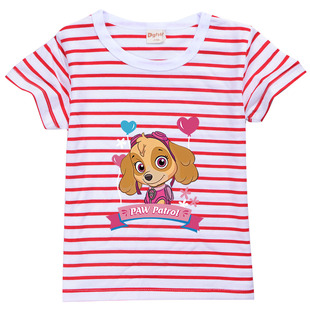 汪汪队夏季T恤儿童宝宝短袖PAW Patrol 卡通吸湿圆领条纹上衣2022