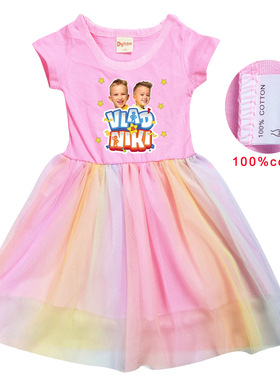 Vlad and Niki 女童连衣裙弗拉德和尼基纯棉薄短袖洋气纱裙2022夏
